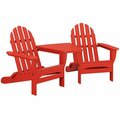 Polywood Classic Series Sunset Red Folding Adirondack Chairs with Connecting Table 633PWS5621SR
